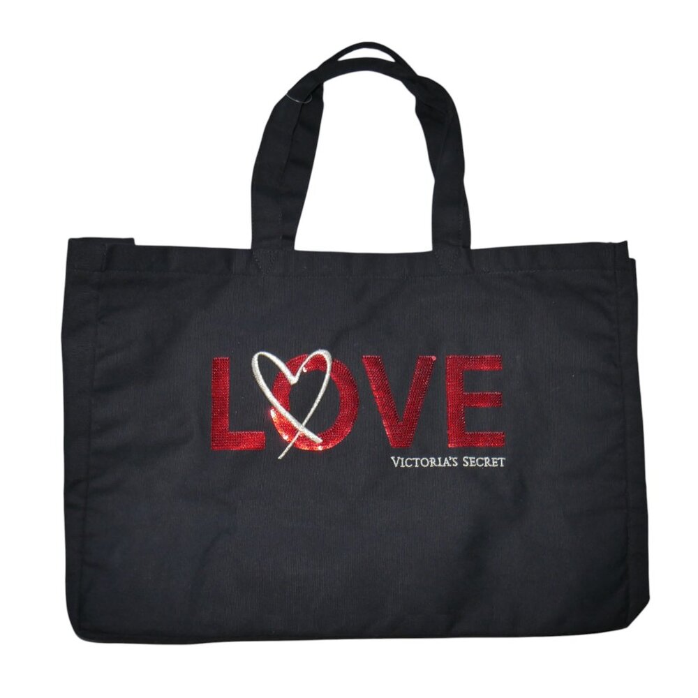 ​Victoria's Secret Love Tote Durable Canvas Sparkle Sequins Gym Travel Carry On